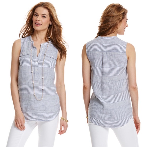 Vineyard Vines Tops - Vineyard Vines | Linen Stripe Sleeveless Popover